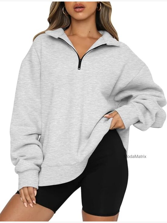 Tops - Oversized Half Zip Fleece Sweatshirt Cozy Pullover Fall Winter